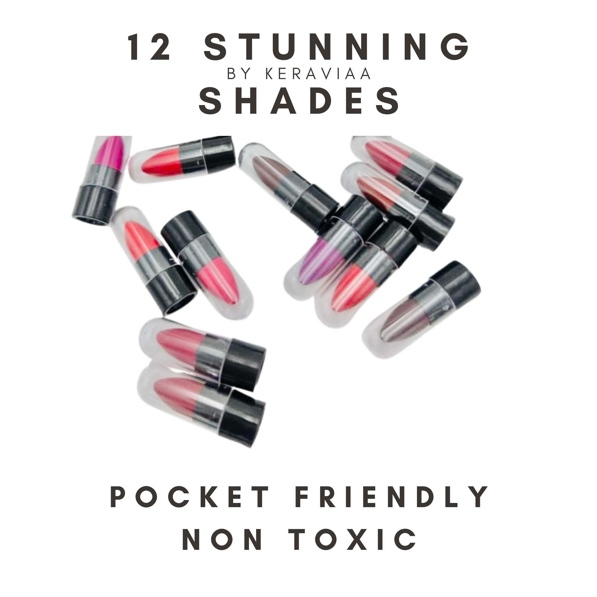 Keraviaa Organic Handmade Mini Bullet Lipstick Set – 12 Shades Pack, Natural & Chemical-Free Lip Colors