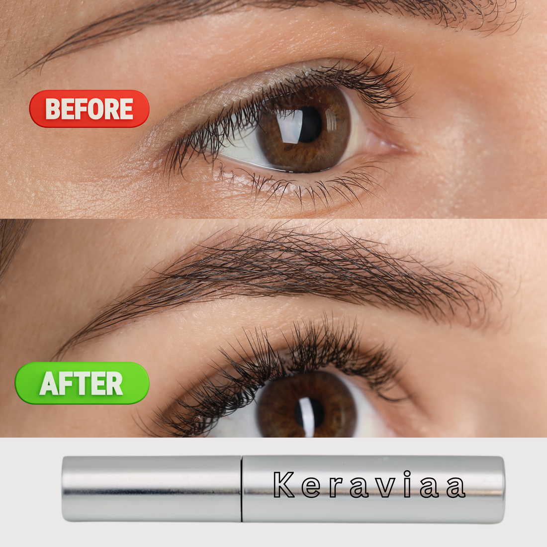 Keraviaa Organic Handmade Eyebrow & Eyelash Growth Serum – With Mascara Brush, Natural & Chemical-Free Formula