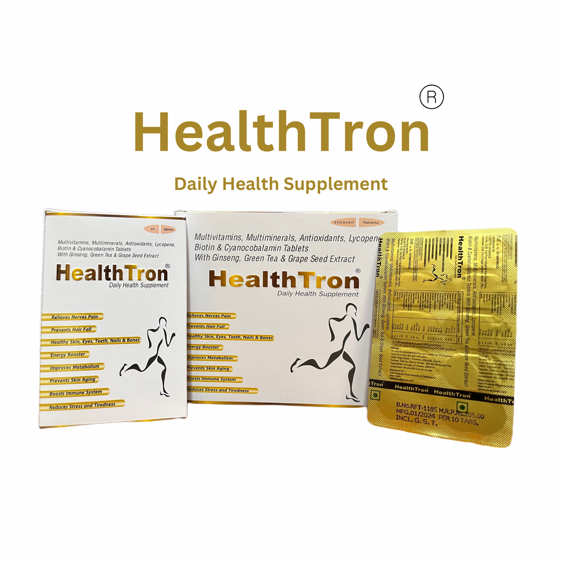 HEALTHTRON 30 Multivitamin Tablets – Glowing Skin, Healthy Hair & Nails, Energy, Immunity & Stress Relief | 30 Veg Tablets