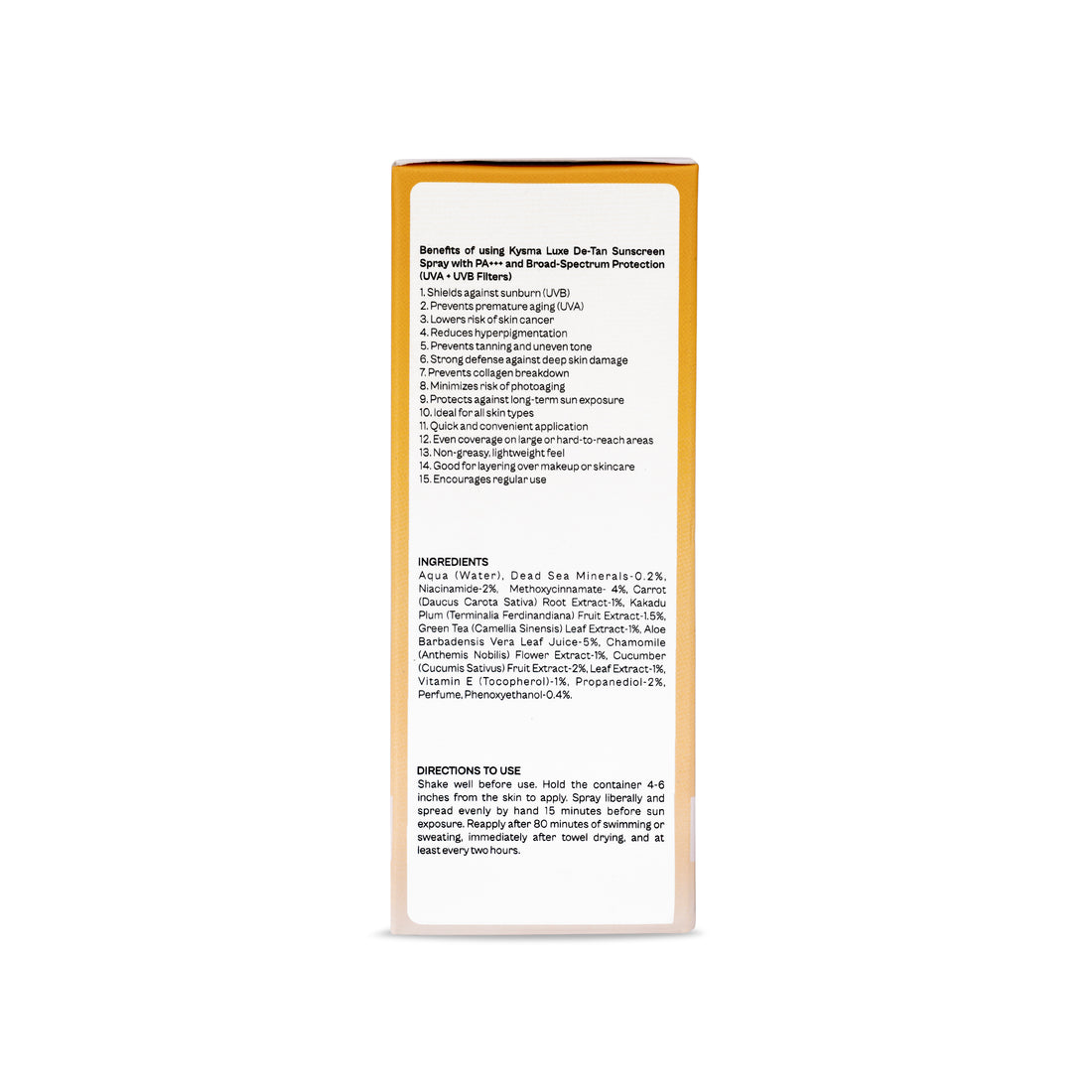 Kysma Luxe Sunscreen Spray SPF 50 PA+++ | De-Tan Fluid Spray with UVA/UVB & Blue Light Protection | Sweat Resistant, Zero Alcohol | Quick Absorbing, No White Cast, For All Skin Types | Unisex | 50ml