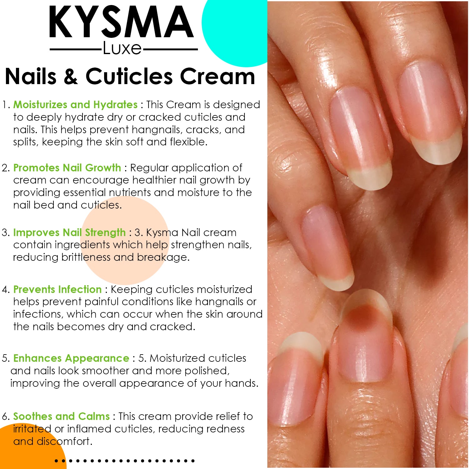 Kysma Luxe Nails & Cuticles Cream – Strengthens Nails & Softens Cuticles | Deep Hydration & Nourishment | Repairs Dry, Brittle Nails | Non-Greasy, Fast-Absorbing Formula